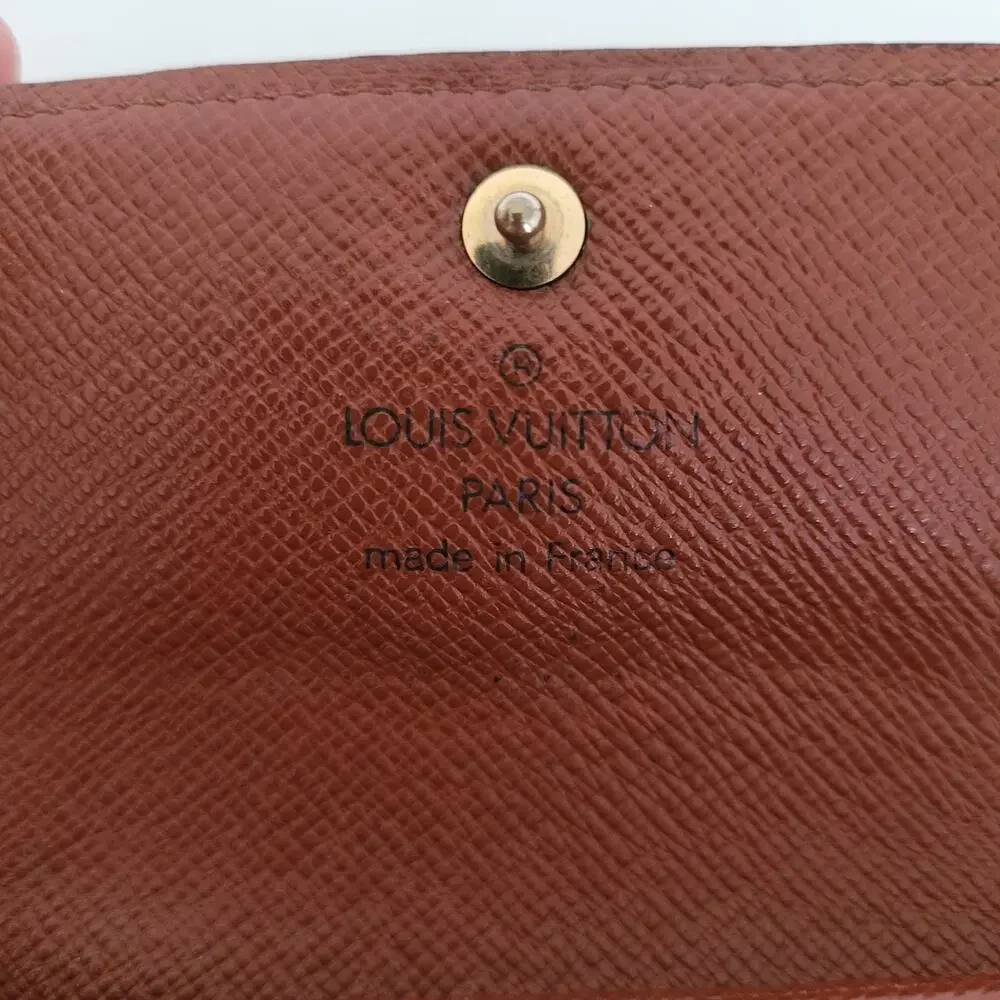 Louis Vuitton LV Micro Brown Folding Monogram Leather Card Wallet Small Authenti